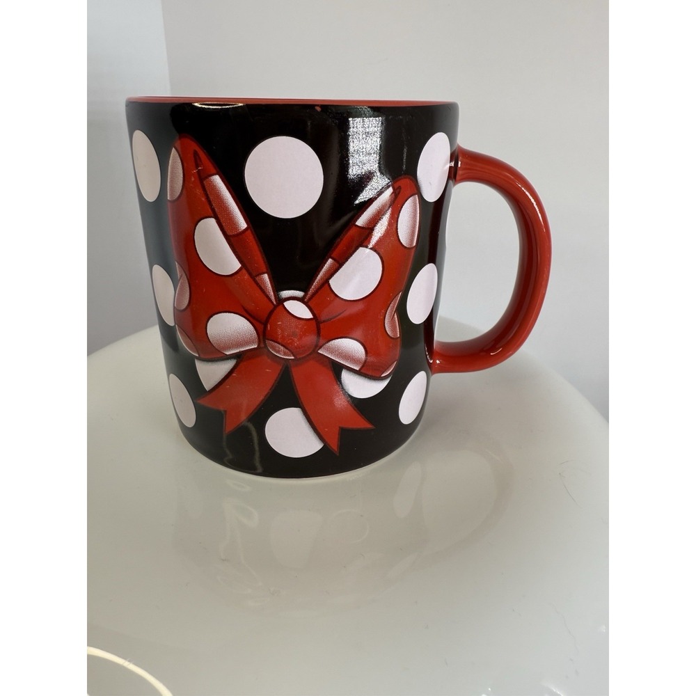 Disney Parks Signature Minnie Mouse Polka Dot 3D Bow Ceramic Coffee Cup Mug 16oz